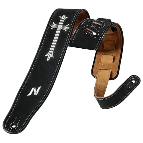 Nefelibata Golden Sun Double Layer Cowhide Guitar Strap, Foam Padded, 2.7" Wide — Crucifixion