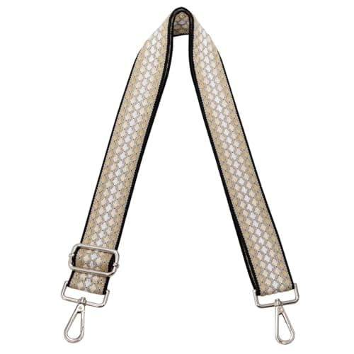 Women's Adjustable Jacquard Woven Purse Strap for Crossbody Bags — Star Beige Black,silver Hardware