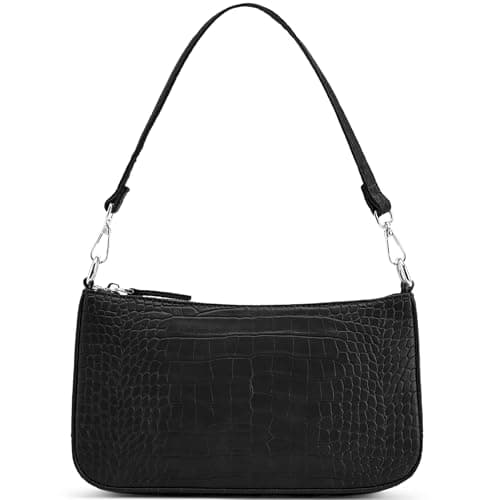 NIUEIMEE ZHOU Small Shoulder/Crossbody Clutch Bag for Women with 2 Removable Straps — Black With Croc Pattern