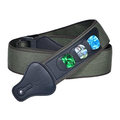Personalized Dark Black Guitar Strap with Initial and Name Engraving — Army Green