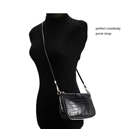 Xiahw Thin Soft PU Leather Crossbody Chain Strap for Small Bags, Purses, Wallets, Clutch, Phone Cases (Black-Silver)