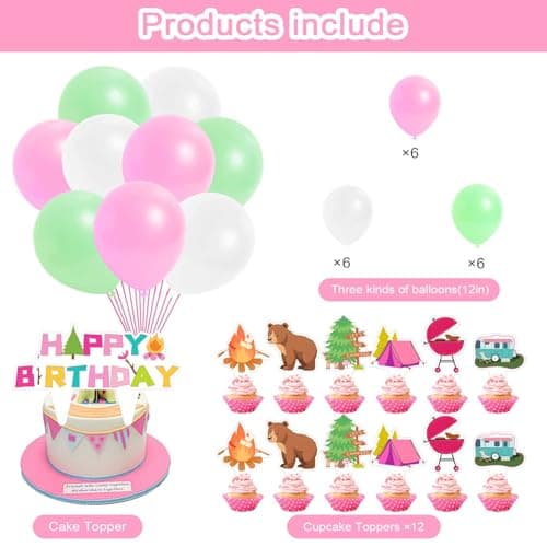 Pink Camping Birthday Banner for Girls - Happy Camper Adventure Supplies