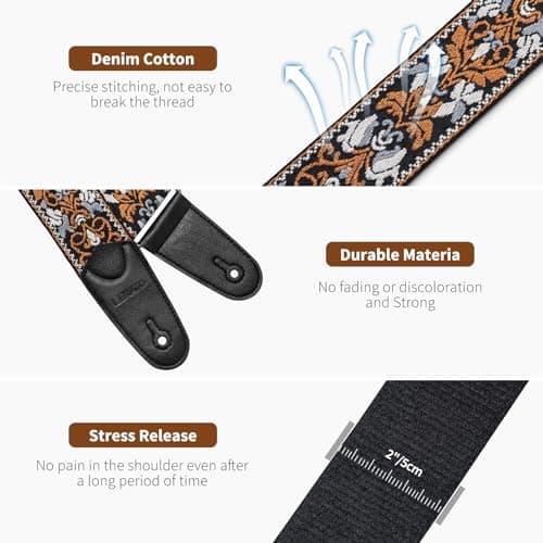Floral Jacquard Embroidered Guitar Strap for Electric and Acoustic Guitars