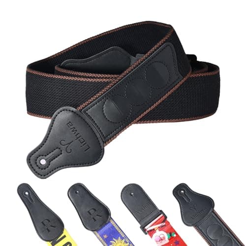 Personalized Dark Black Guitar Strap with Initial and Name Engraving