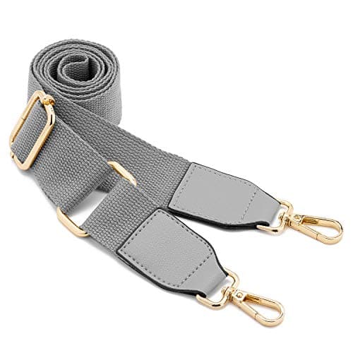 DEVPSISR Wide Shoulder Strap Replacement Adjustable Crossbody Canvas Bag — Leather Buckle-gray