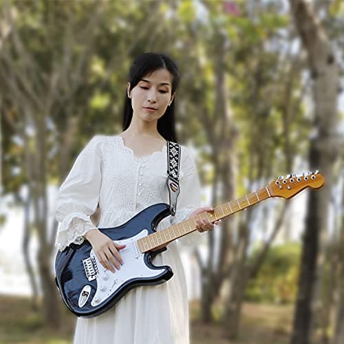 Embroidery Guitar Strap with Plectrum Pocket & Strap Blocks for Acoustic/Electric/Bass