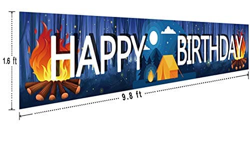 Happy Birthday Camping Banner | Camping Party Supplies Decorations - 9.8 x 1.6FT