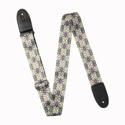 AZOR Vintage Woven Guitar Straps for Acoustic Electric Bass, Adjustable with Leather Ends & Strap Locks