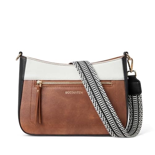 Crossbody Purses for Women Vegan Leather Handbags — A01-beige With Black Brown