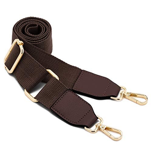 DEVPSISR Wide Shoulder Strap Replacement Adjustable Crossbody Canvas Bag — Leather Buckle-brown