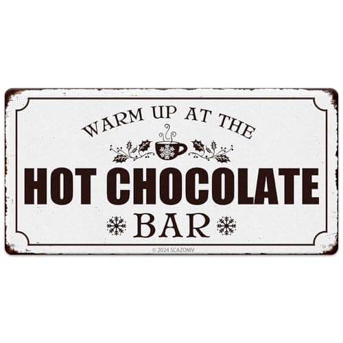 Traditional Christmas Candy Cane Lane Metal Tin Sign - Vintage Retro Kitchen Decor for Home or Cafe — Tin Sign 12"x6"-Warm Up At The Hot Chocolate Bar