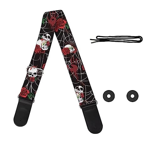 GLENLCWE Colorful Sea Turtle Guitar Strap for Acoustic, Electric & Bass — Skeleton Cobweb Rose