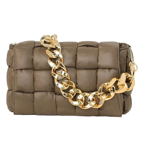 NAARIIAN Quilted Woven Puffer Hobo Bag for Women — Brown Chain