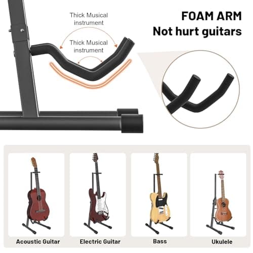 GLEAM A-Shape Guitar Stand with Neck Holder, Black - For Multiple Users