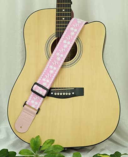 ALLZEDREAM Lace Pink Guitar Strap, Genuine Leather Ends