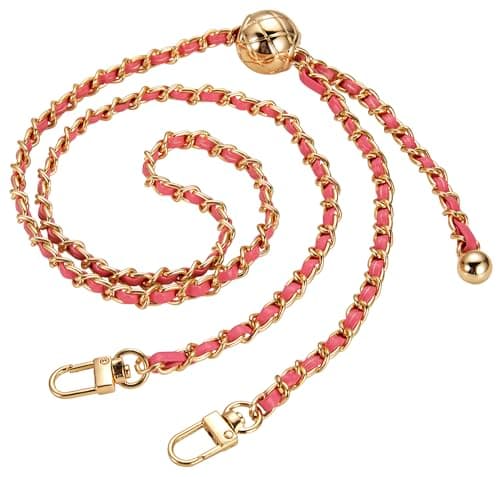 UTreers Crossbody Bag with 47.2" Chain Strap — A0 Ajustable Gold Chain Pink Leather