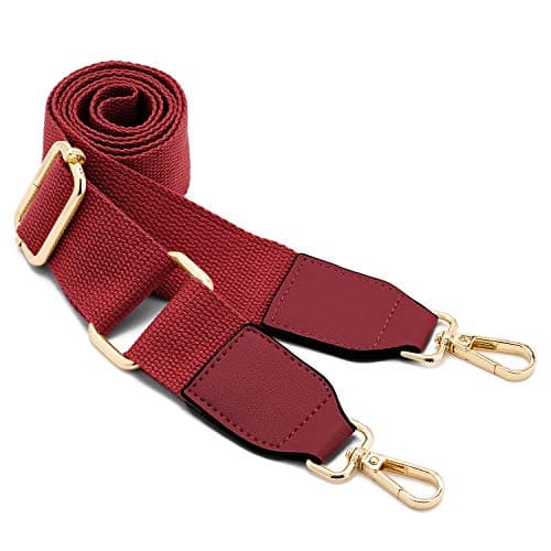 DEVPSISR Wide Shoulder Strap Replacement Adjustable Crossbody Canvas Bag — Leather Buckle-wine Red
