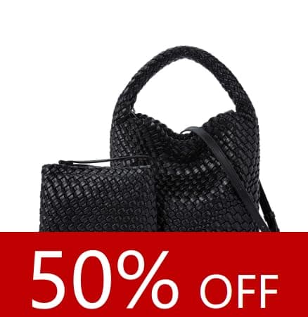 CLUCI Women's Vegan Leather Woven Shoulder Tote Bag 2PS — New Black