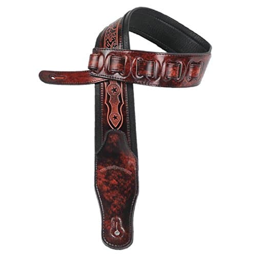 Bourbon Brown Padded Guitar Strap with Oak Leaves & Texas Star by Walker & Williams