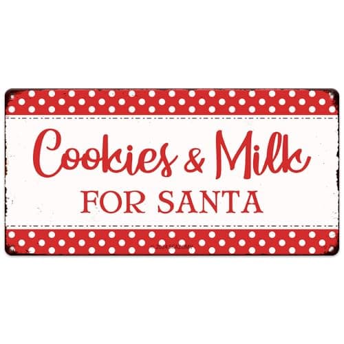 Traditional Christmas Candy Cane Lane Metal Tin Sign - Vintage Retro Kitchen Decor for Home or Cafe — Tin Sign 12"x6"-Cookies And Milk For Santa