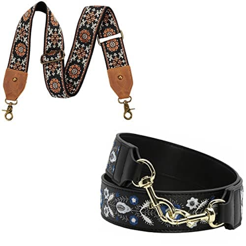 Embroidered Leather Crossbody Bag Strap with Retro Patterns