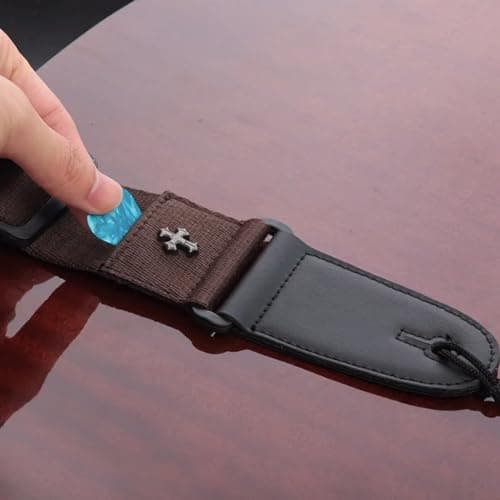 Vintage Bass Guitar Strap with Pick Pocket Adjustable Leather Ends