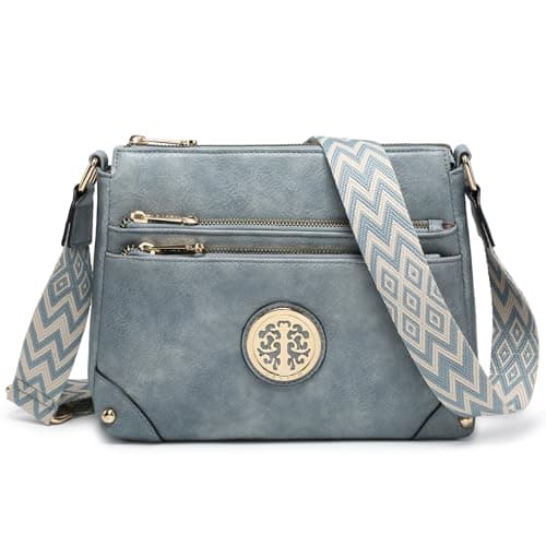 Trendy Dasein Crossbody Purse for Women with Multi Pockets and Guitar Strap — Blue