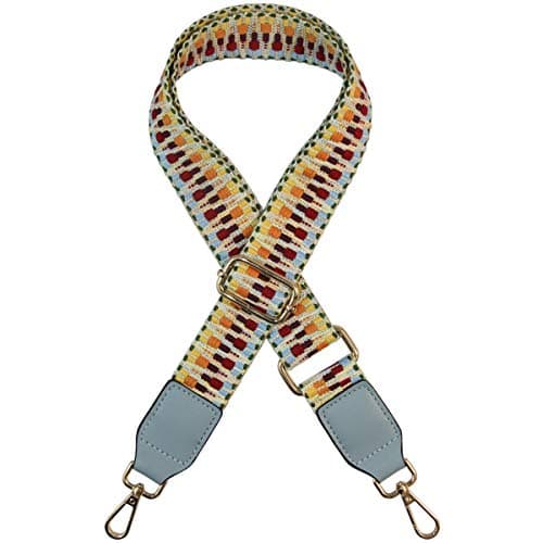 Duwi Wide Multicolor Guitar Style Handbag & Purse Strap — Skyblue,stripes,colorful