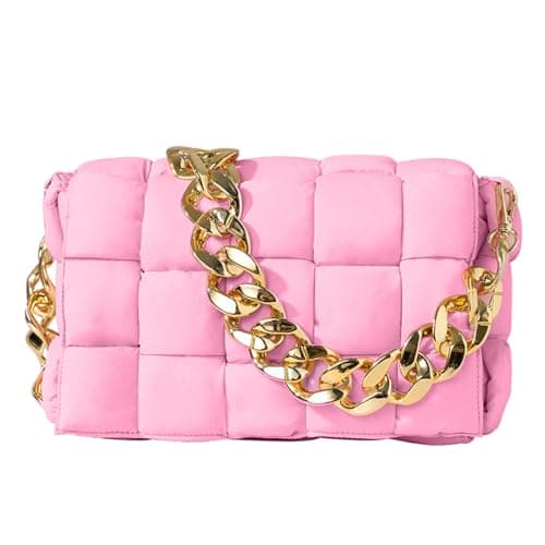 NAARIIAN Quilted Woven Puffer Hobo Bag for Women — Pink Chain
