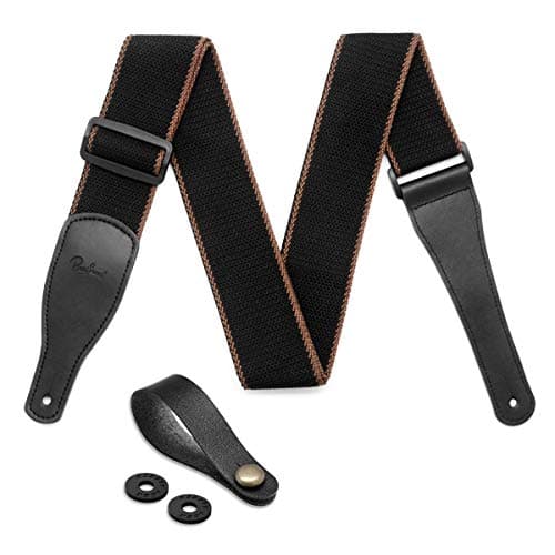 BestSounds Acoustic Guitar Strap, Soft Cotton & Leather Ends, 1 Button & 2 Locks — Black