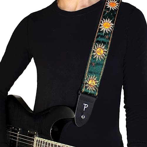 Perri's Emerald Green/Yellow Suns Jacquard Adjustable Guitar Strap 39-58"