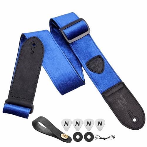 Nefelibata Guitar Strap with Double Leather Ends and Free Bonus - Gift for Bass, Electric, and Acoustic Guitars (Purple) — C#-vintage Sky Blue