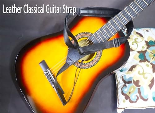 RAUYIVANY Classic Guitar Strap, Soft Leather, Adjustable 28-33.5", Black