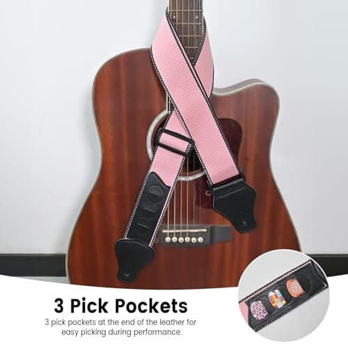 BestSounds Guitar Strap with Leather Head & Pick Holder Pockets