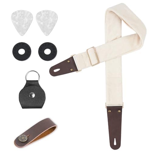 QIELIZI Adjustable Guitar Strap with 2 Locks, 2 Picks, Pick Holder & Leather Button — 1-velvet White