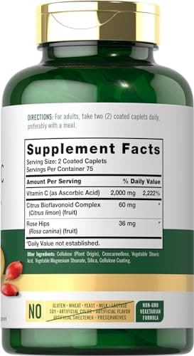 Carlyle Vitamin C 2000mg with Rose Hips Caplets | Vegetarian, Non-GMO, Gluten Free