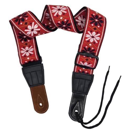 Vintage Woven Guitar Strap with Genuine Leather Ends — 0704-e