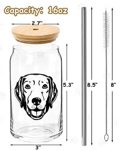 Labrador Portrait 16 OZ Dog Iced Coffee Glass with Lid and Metal Straw – Perfect Gift for Pet Lovers