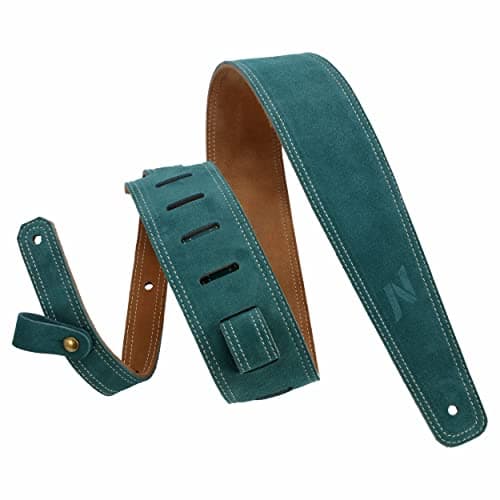 Nefelibata Vintage Green Guitar Strap, 2.5" Wide Tumbled Leather with Padding and Cable Loop