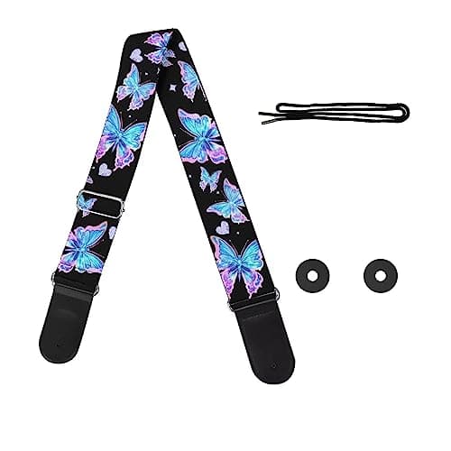 GLENLCWE Colorful Sea Turtle Guitar Strap for Acoustic, Electric & Bass — Neon Butterfly