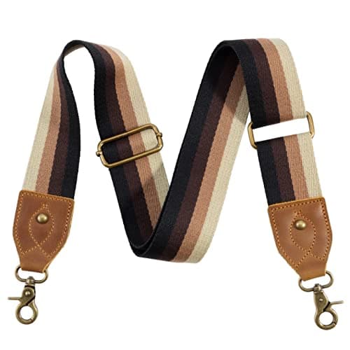 Nefelibata Purse Strap - Wide Leather Shoulder Strap with Embroidery — Retro brown stripe
