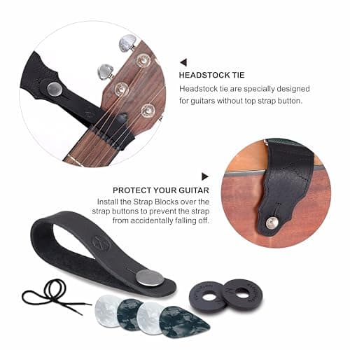 Cowhide Leather Guitar Strap, 2 Inches Wide, 2 Locks & 4 Picks