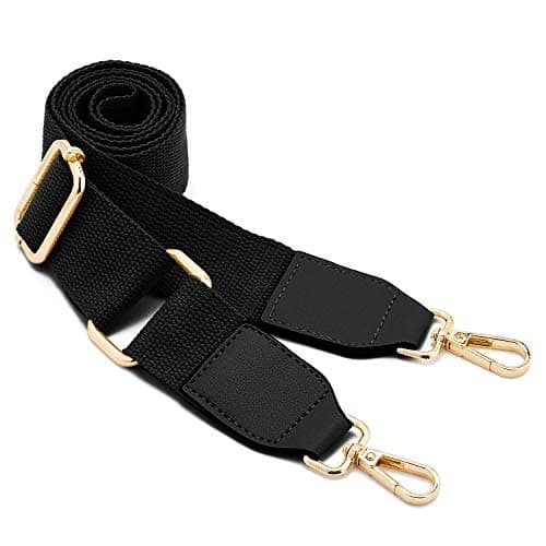 DEVPSISR Wide Shoulder Strap Replacement Adjustable Crossbody Canvas Bag — Leather Buckle-black