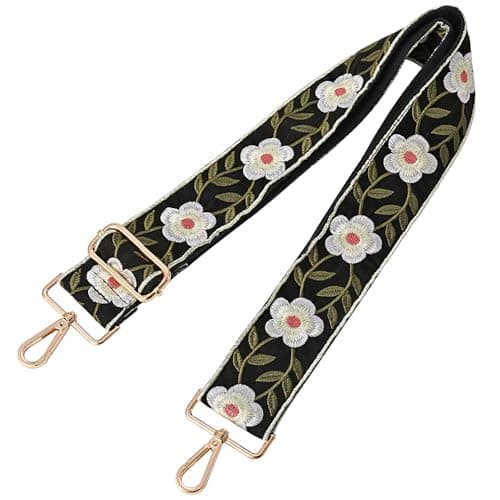 MIRIFRIGE Wide Embroidery Crossbody Bag Strap Floral Canvas