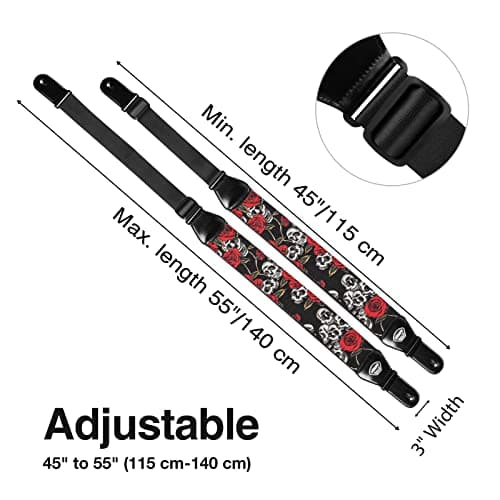 LEKATO Electric Guitar Bass Strap, 3" Wide Padded Neoprene with 3D Sponge Filling, Adjustable 45-55", Includes Picks, Ro