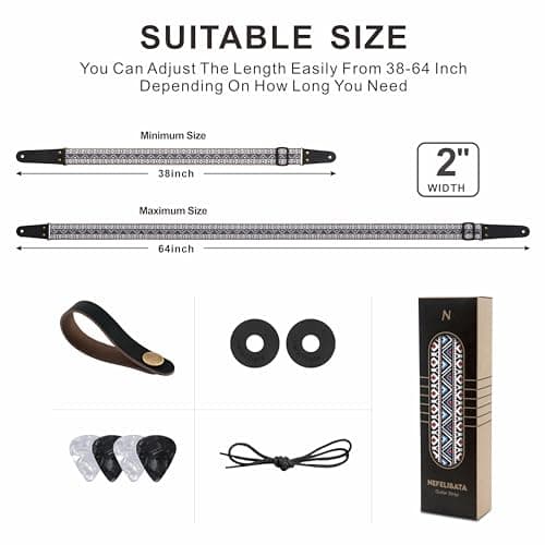 Nefelibata Guitar Strap with Hidden Pocket for Bass, Electric, and Acoustic Guitars
