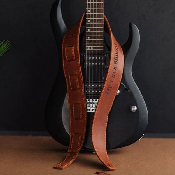 Personalized Engraved Leather Guitar Strap, Custom Name Microfiber Adjustable Bass Strap