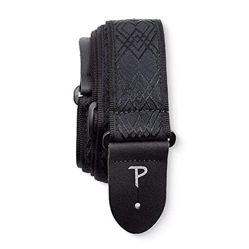 Perri’s Leathers Ltd. Jacquard Adjustable Guitar Strap - Made in Canada — Black Satin Diamonds