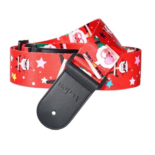 Personalized Dark Black Guitar Strap with Initial and Name Engraving — Christmas Red
