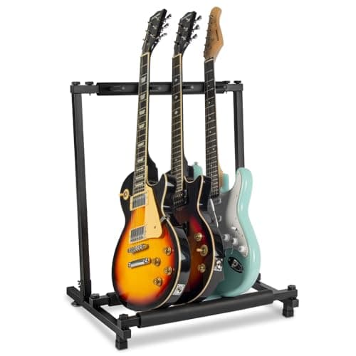 Black Guitar Stand Rack for 3 Guitars, Multi Design, Portable & Folding (AODSK)